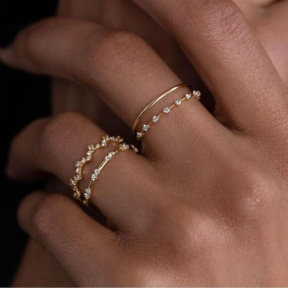 Gold 14k Gold Plated Cubic Zirconia 4pc Ring Set - Picture 1 of 3